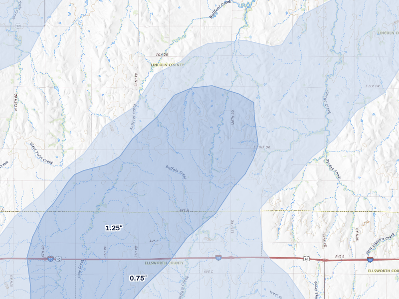 NEXRAD radar-signature map of the hail storm over Sylvan Grove, KS on Aug 13, 2026