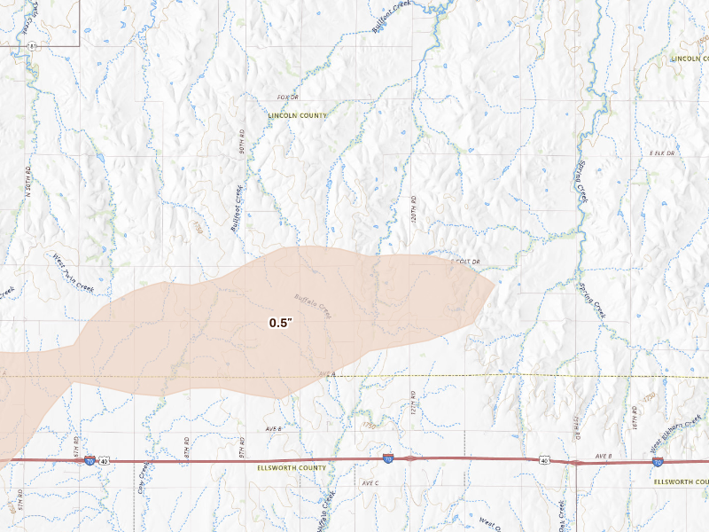 Radar-estimated hail-size map of the storm over Sylvan Grove, KS