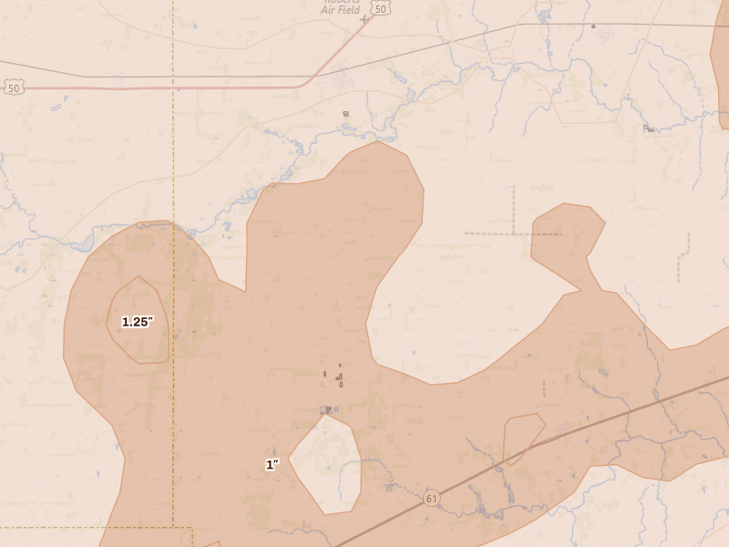 Radar-estimated hail-size map of the storm over Sylvia, KS on May 18, 2026