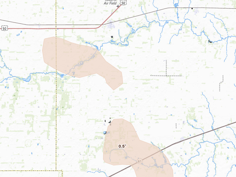 Radar-estimated hail-size map of the storm over Sylvia, KS on Jun 25, 2026