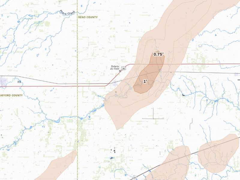 Radar-estimated hail-size map of the storm over Sylvia, KS