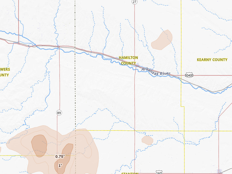 Radar-estimated hail-size map of the storm over Syracuse, KS on Jun 1, 2026