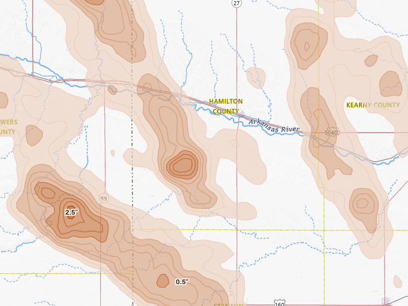Radar-estimated hail-size map of the storm over Syracuse, KS