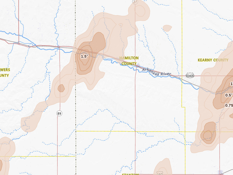 Radar-estimated hail-size map of the storm over Syracuse, KS on Jun 30, 2026