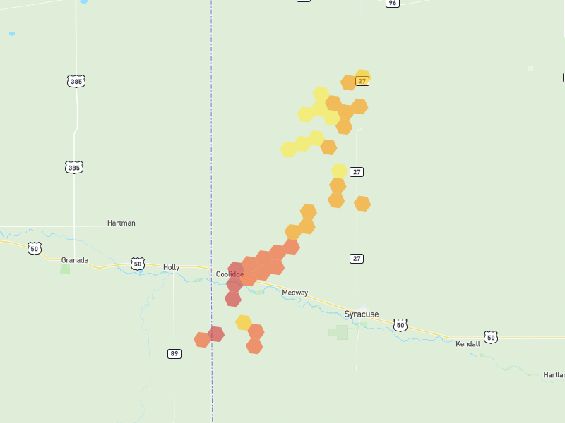 Hail map of Syracuse, KS on Jun 30, 2026, hail up to 2.5"
