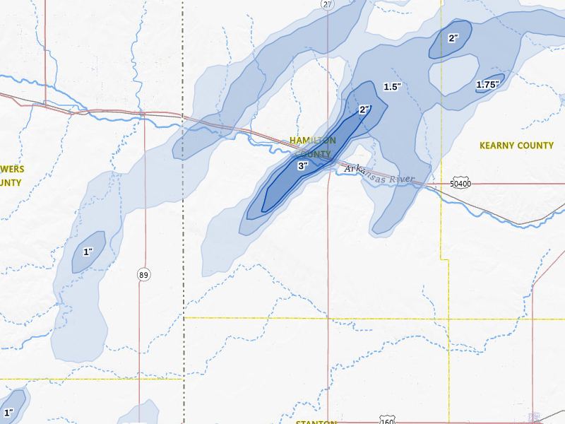 NEXRAD radar-signature map of the hail over Syracuse, KS