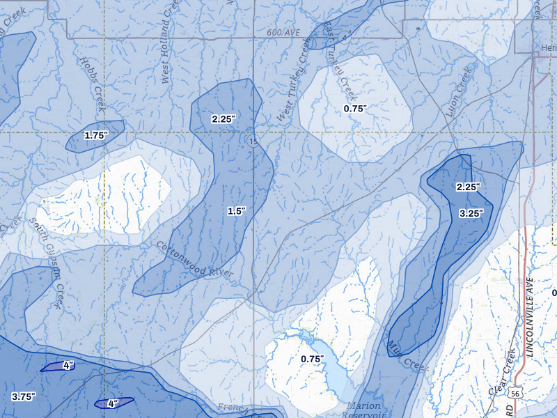 NEXRAD radar-signature map of the hail over Tampa, KS