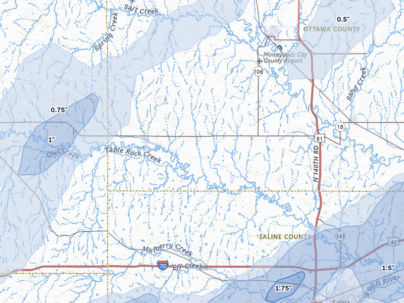 NEXRAD radar-signature map of the hail storm over Tescott, KS on May 30, 2026