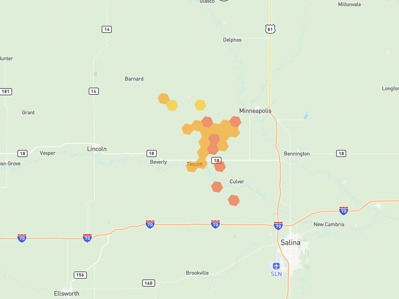 Hail map of Tescott, KS on Jun 9, 2026, hail up to 1.75"