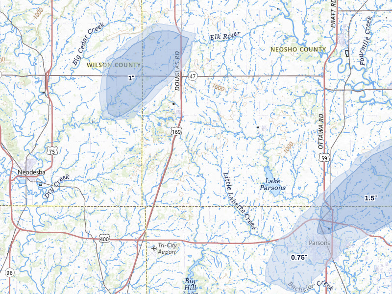 NEXRAD radar-signature map of the hail storm over Thayer, KS on Mar 4, 2026