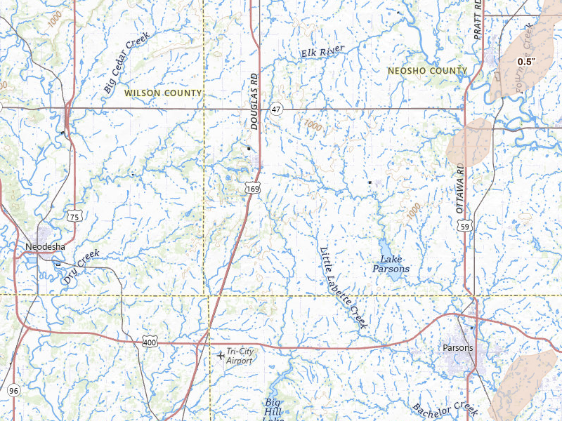 Radar-estimated hail-size map of the storm over Thayer, KS on Mar 6, 2026