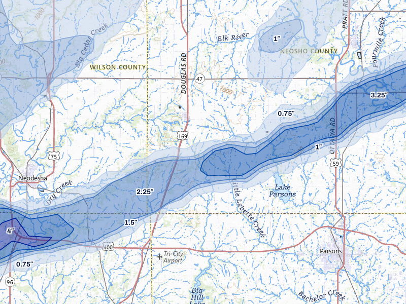 NEXRAD radar-signature map of the hail over Thayer, KS