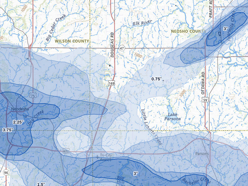 NEXRAD radar-signature map of the hail over Thayer, KS