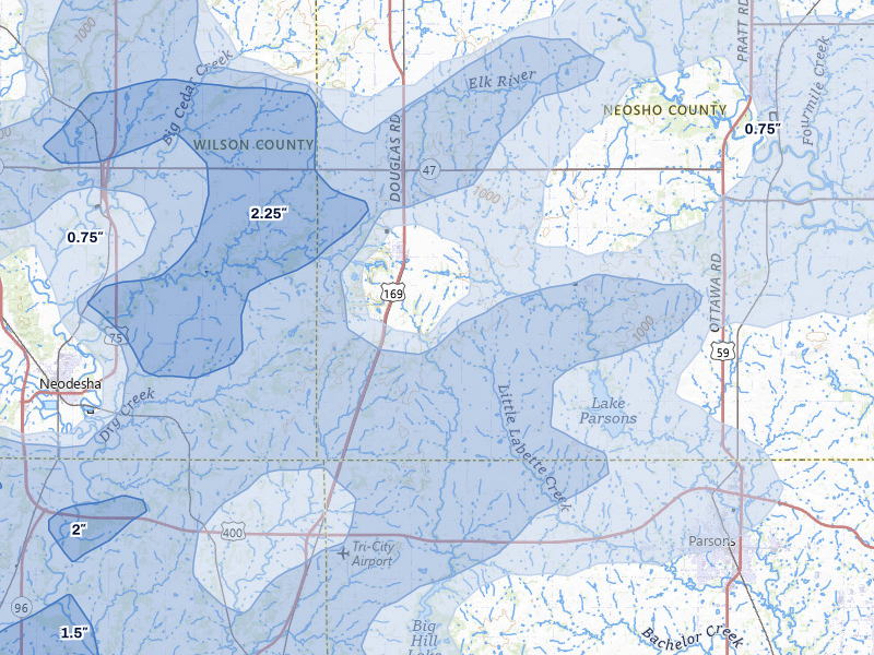 NEXRAD radar-signature map of the hail storm over Thayer, KS on May 31, 2026