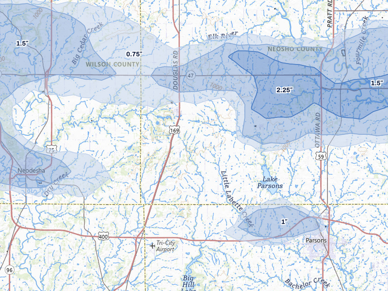 NEXRAD radar-signature map of the hail storm over Thayer, KS on Jul 10, 2026