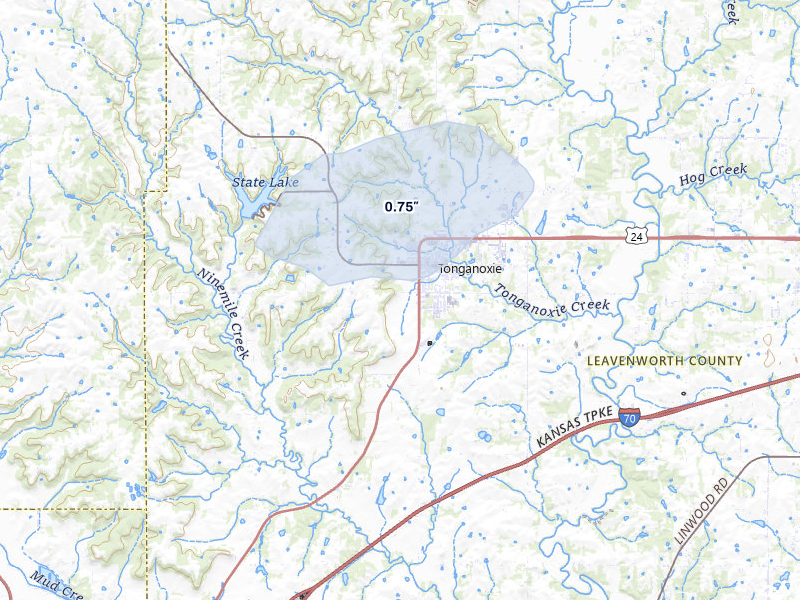 NEXRAD radar-signature map of the hail storm over Tonganoxie, KS on Mar 5, 2026