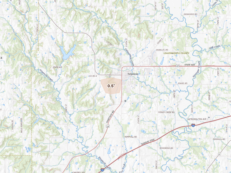 Radar-estimated hail-size map of the storm over Tonganoxie, KS