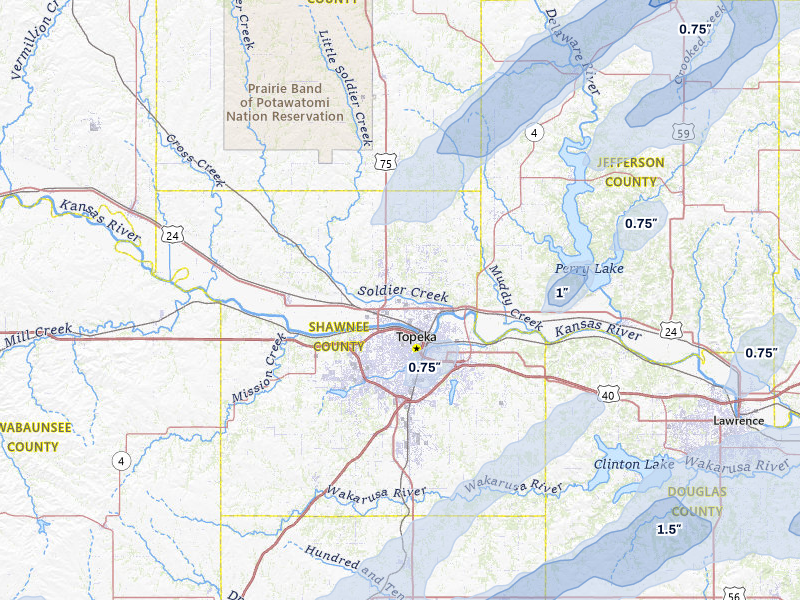 NEXRAD radar-signature map of the hail over Topeka, KS