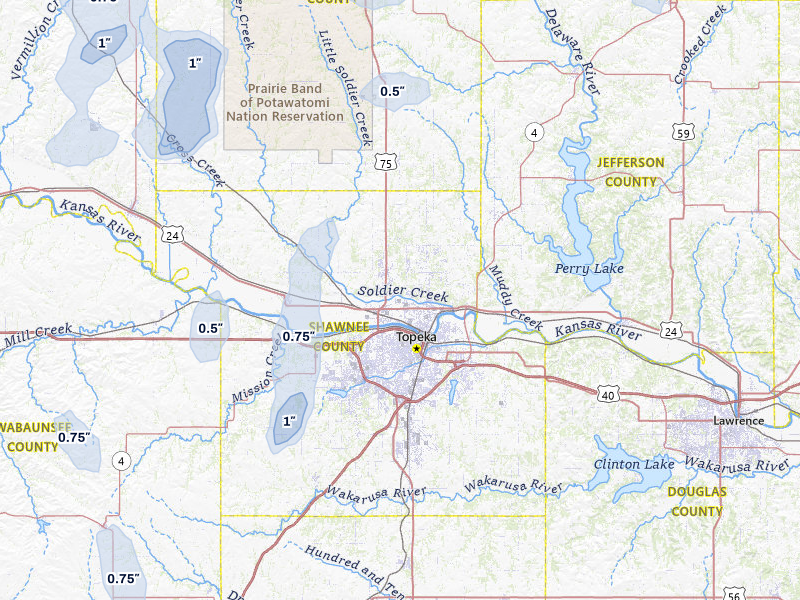 NEXRAD radar-signature map of the hail storm over Topeka, KS on May 17, 2026