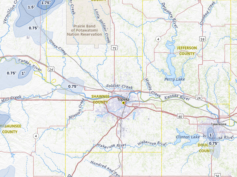 NEXRAD radar-signature map of the hail storm over Topeka, KS on May 30, 2026