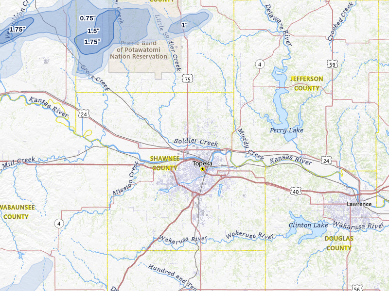 NEXRAD radar-signature map of the hail over Topeka, KS