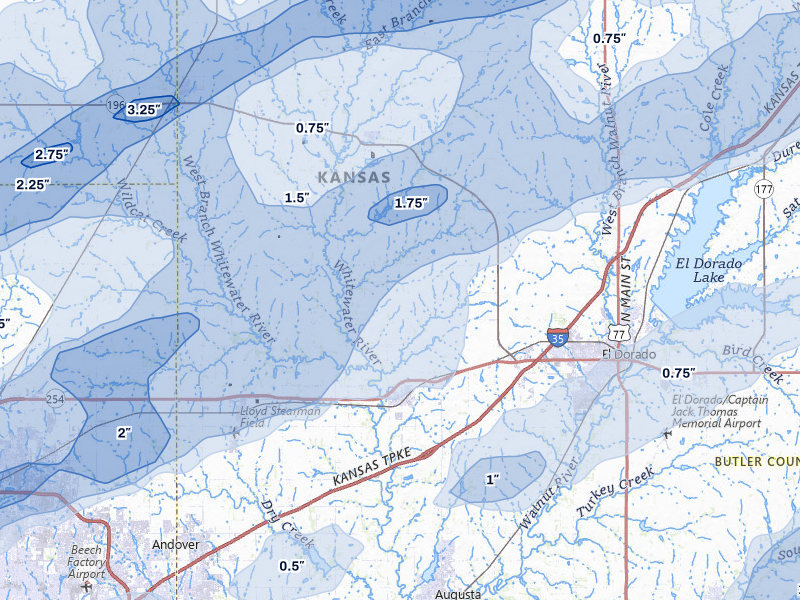 NEXRAD radar-signature map of the hail over Towanda, KS