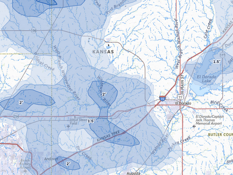 NEXRAD radar-signature map of the hail over Towanda, KS