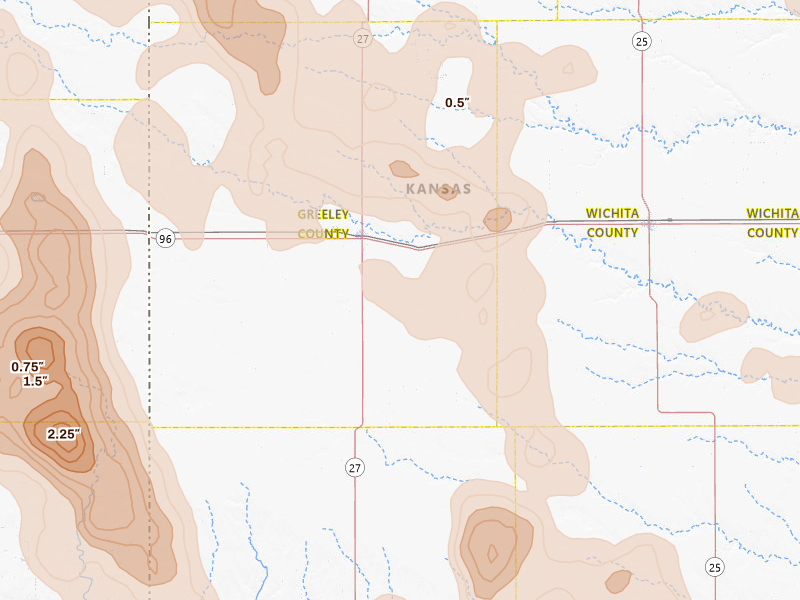 Radar-estimated hail-size map of the storm over Tribune, KS