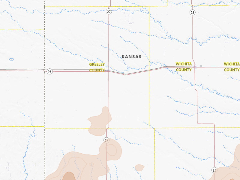 Radar-estimated hail-size map of the storm over Tribune, KS on Jun 30, 2026