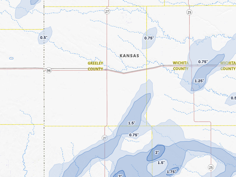 NEXRAD radar-signature map of the hail storm over Tribune, KS on Jul 1, 2026