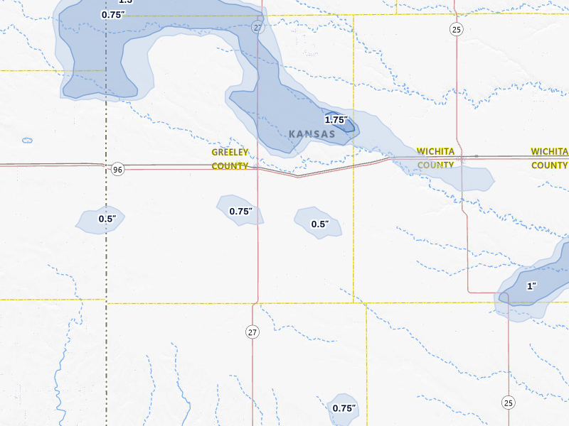NEXRAD radar-signature map of the hail storm over Tribune, KS on Jul 9, 2026