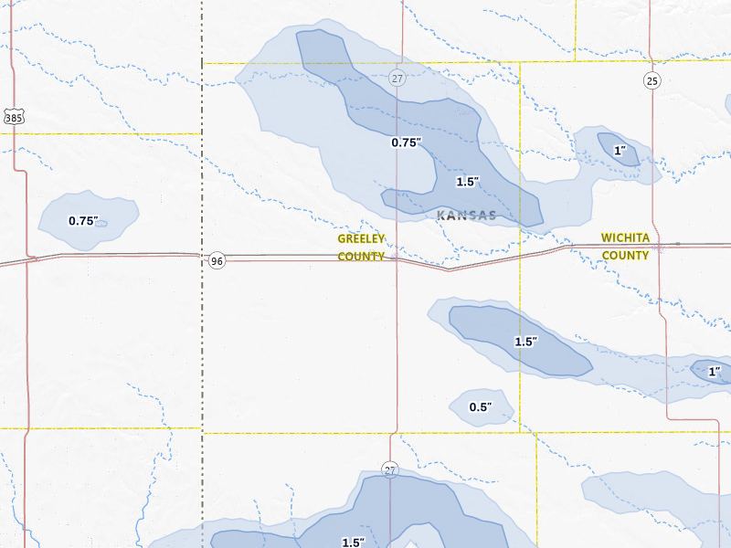 NEXRAD radar-signature map of the hail storm over Tribune, KS on Aug 5, 2026