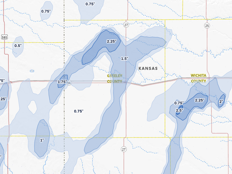 NEXRAD radar-signature map of the hail storm over Tribune, KS on Aug 13, 2026