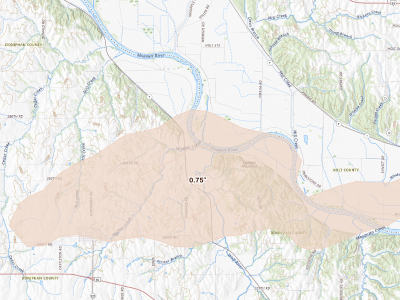 Radar-estimated hail-size map of the storm over Troy, KS