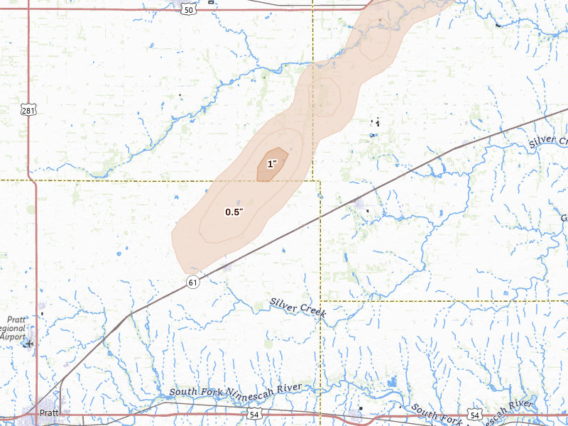 Radar-estimated hail-size map of the storm over Turon, KS