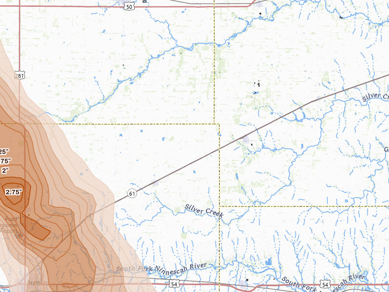 Radar-estimated hail-size map of the storm over Turon, KS on Apr 25, 2026