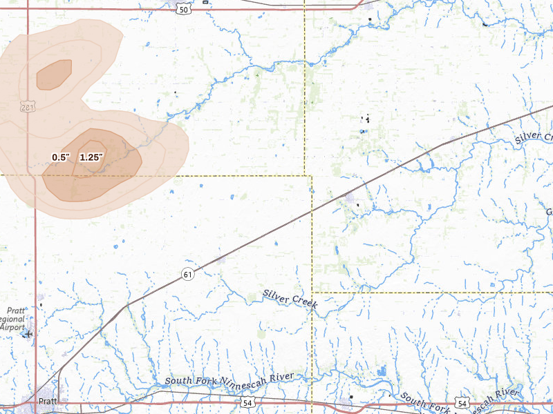 Radar-estimated hail-size map of the storm over Turon, KS on May 29, 2026