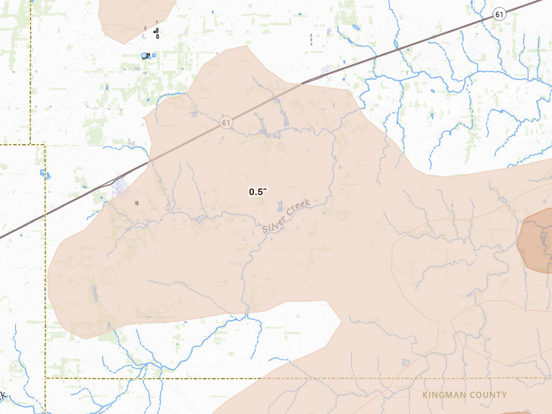 Radar-estimated hail-size map of the storm over Turon, KS on Jun 20, 2026