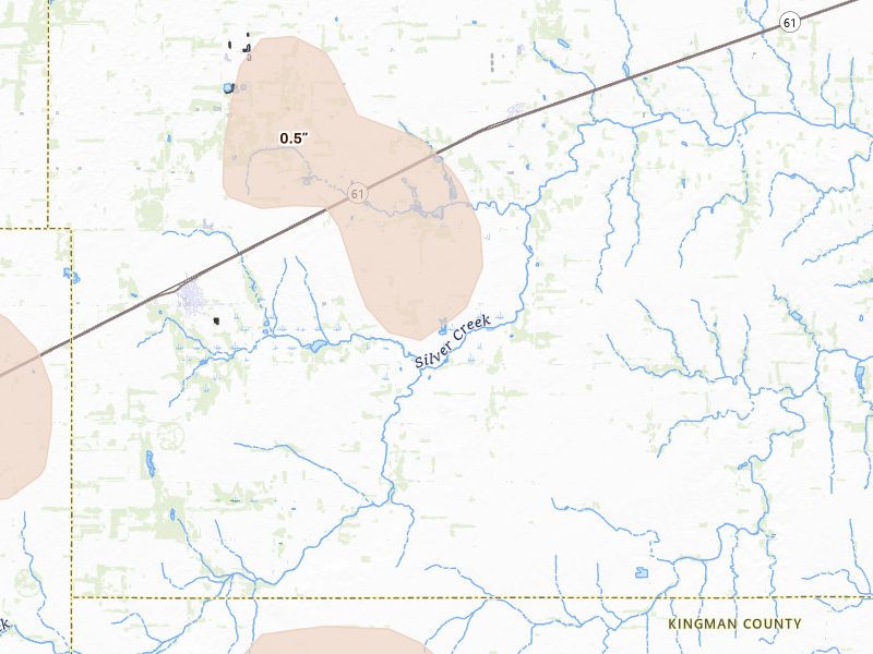 Radar-estimated hail-size map of the storm over Turon, KS on Jun 25, 2026