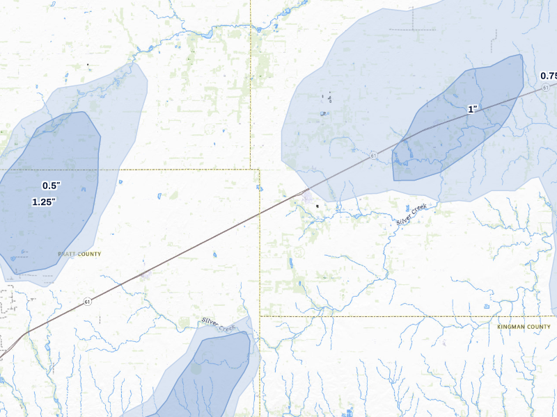 NEXRAD radar-signature map of the hail storm over Turon, KS on Aug 14, 2026