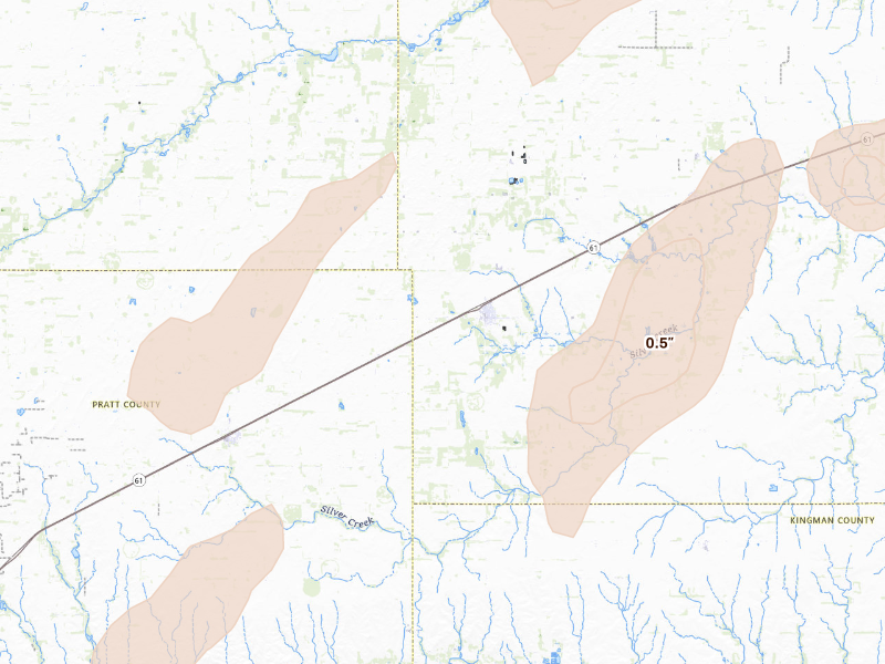 Radar-estimated hail-size map of the storm over Turon, KS on Sep 19, 2026