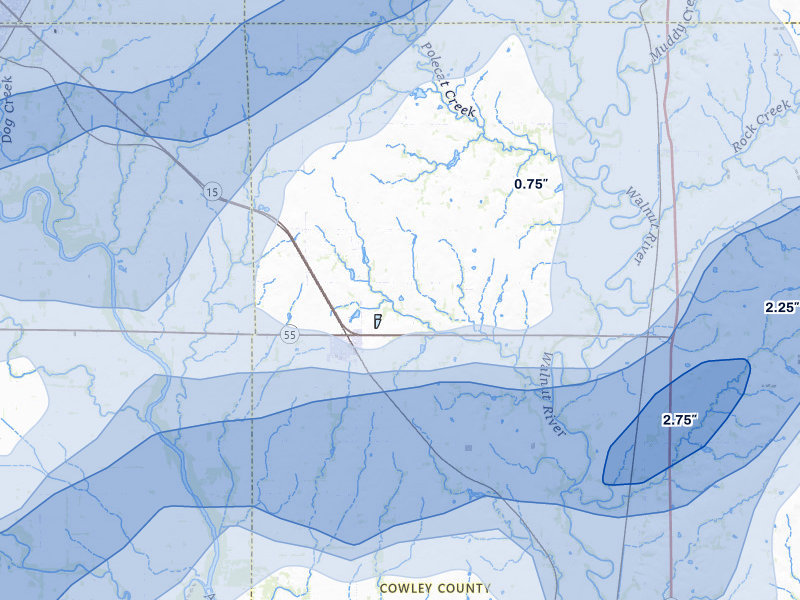 NEXRAD radar-signature map of the hail over Udall, KS