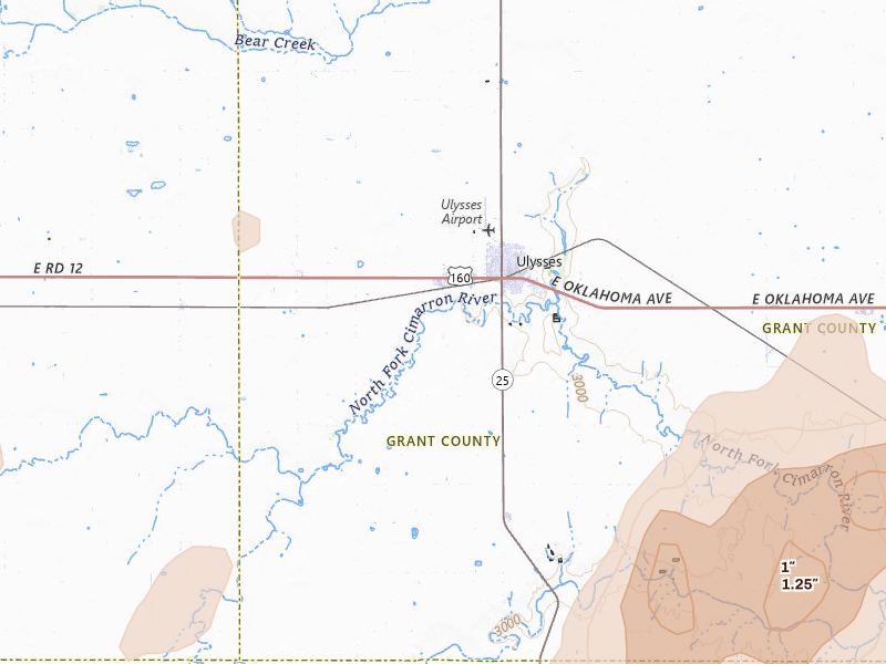 Radar-estimated hail-size map of the storm over Ulysses, KS on Jun 9, 2026
