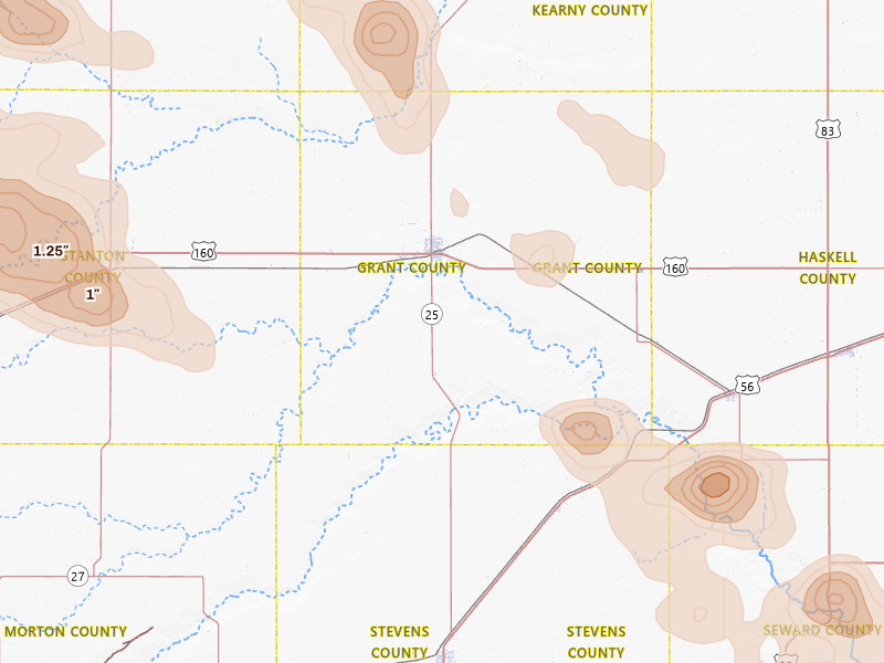 Radar-estimated hail-size map of the storm over Ulysses, KS