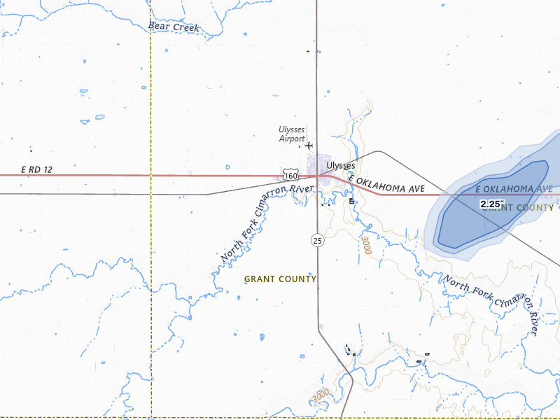 NEXRAD radar-signature map of the hail storm over Ulysses, KS on Jun 25, 2026