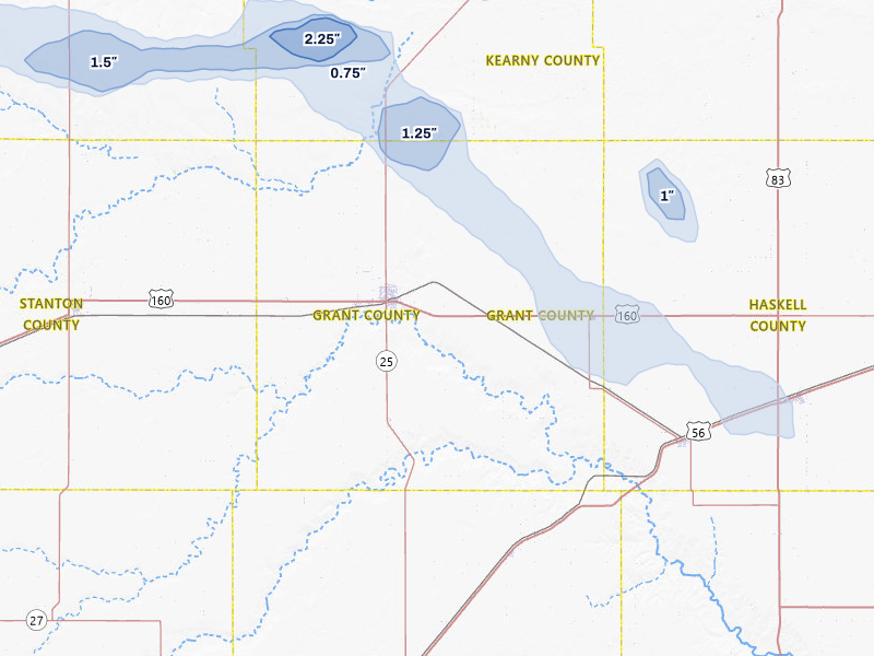 NEXRAD radar-signature map of the hail storm over Ulysses, KS on Aug 5, 2026