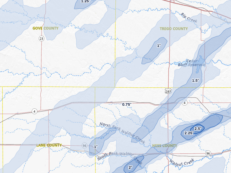 NEXRAD radar-signature map of the hail over Utica, KS