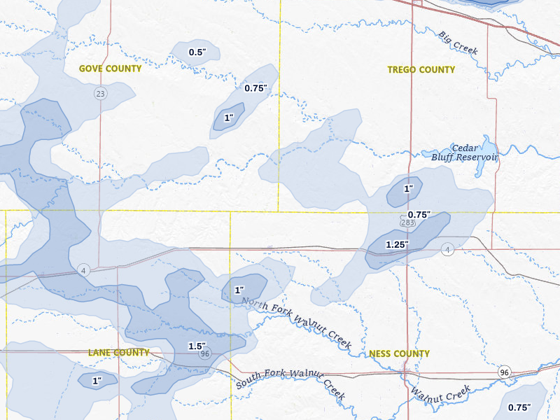 NEXRAD radar-signature map of the hail storm over Utica, KS on Jul 3, 2026