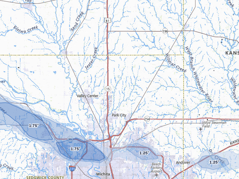 NEXRAD radar-signature map of the hail storm over Valley Center, KS on May 4, 2026