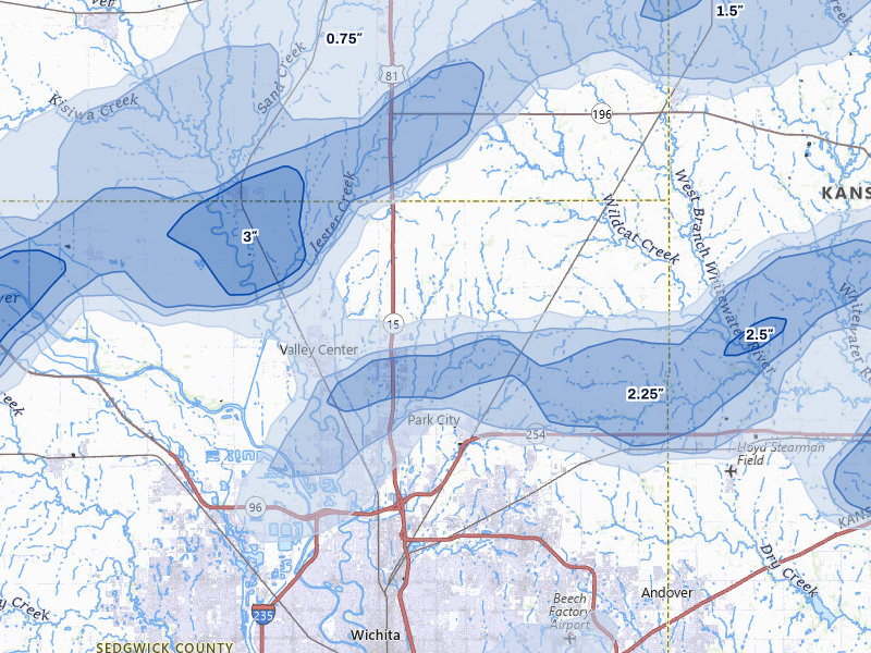 NEXRAD radar-signature map of the hail storm over Valley Center, KS on May 30, 2026